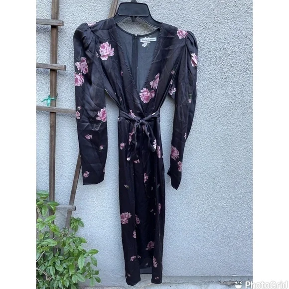 Reformation Silk Black Floral Toronto Midi Dress - Picture 6 of 13